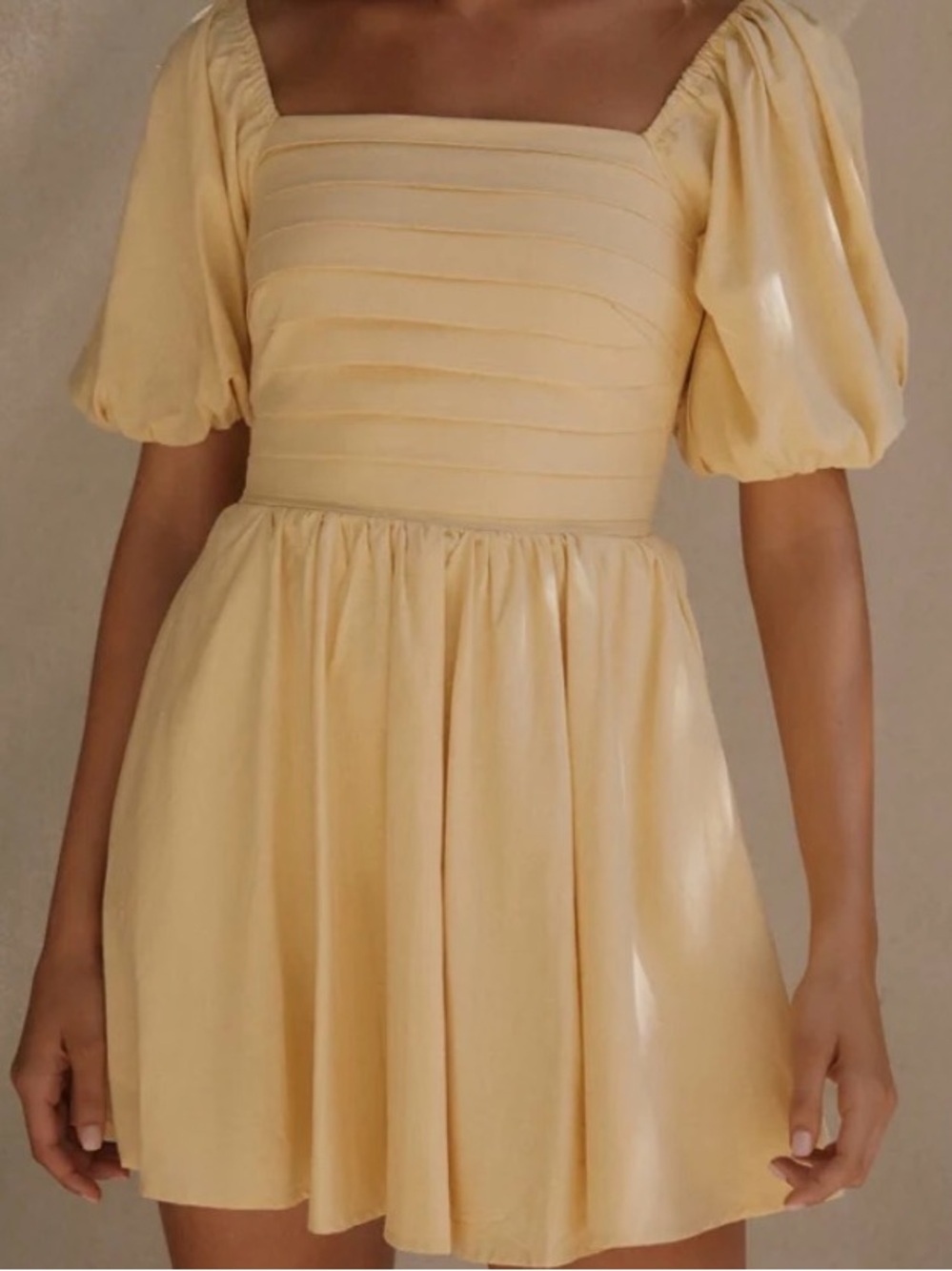Abercrombie- Women's Yellow Puff Sleeve Square Neck Dress